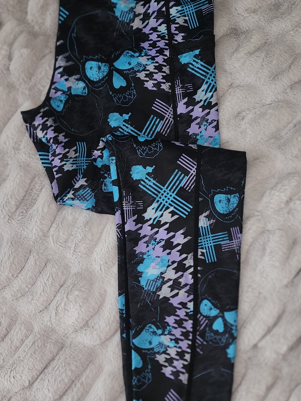 Constantly Varied Gear Black Leggings with Teal & Lavender Graphic Print